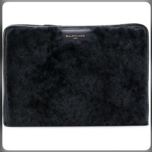 BALENCIAGA black shearling mini pouch
